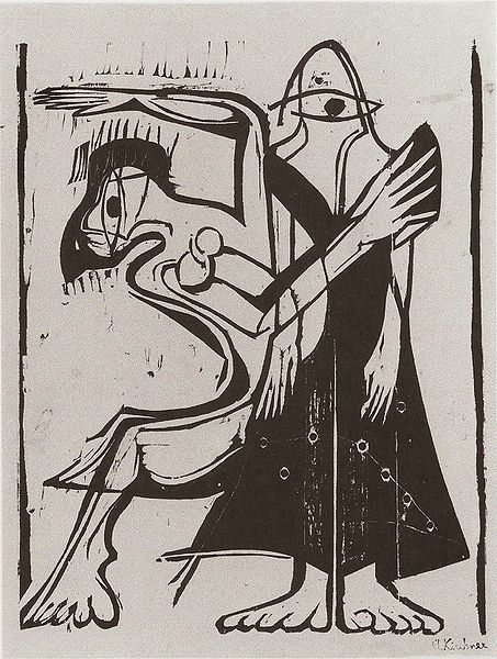 Mask-dance - woodcut